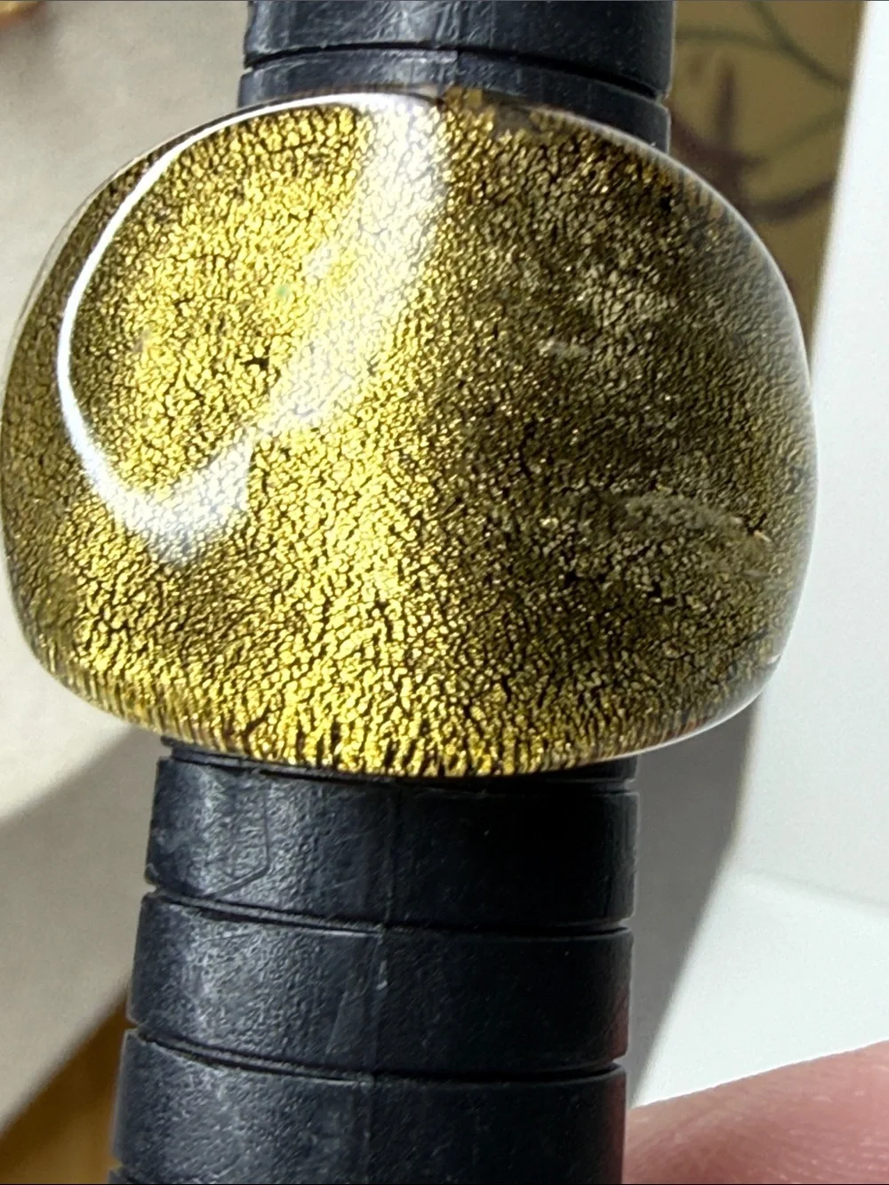 Vintage Wide glass Statement Ring in Metallic Gold drops of glitter